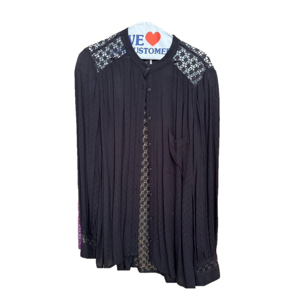 Free People Blouse with Crochet Accents